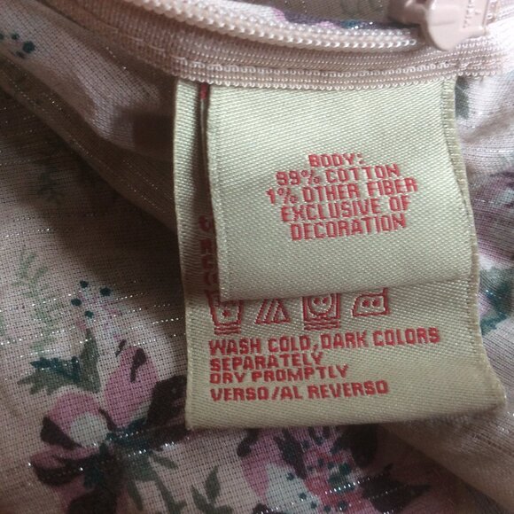 Tommy Jeans Y2K Style Cream & Pink Floral Silver Metallic Babydoll Top Size Med - Picture 4 of 5